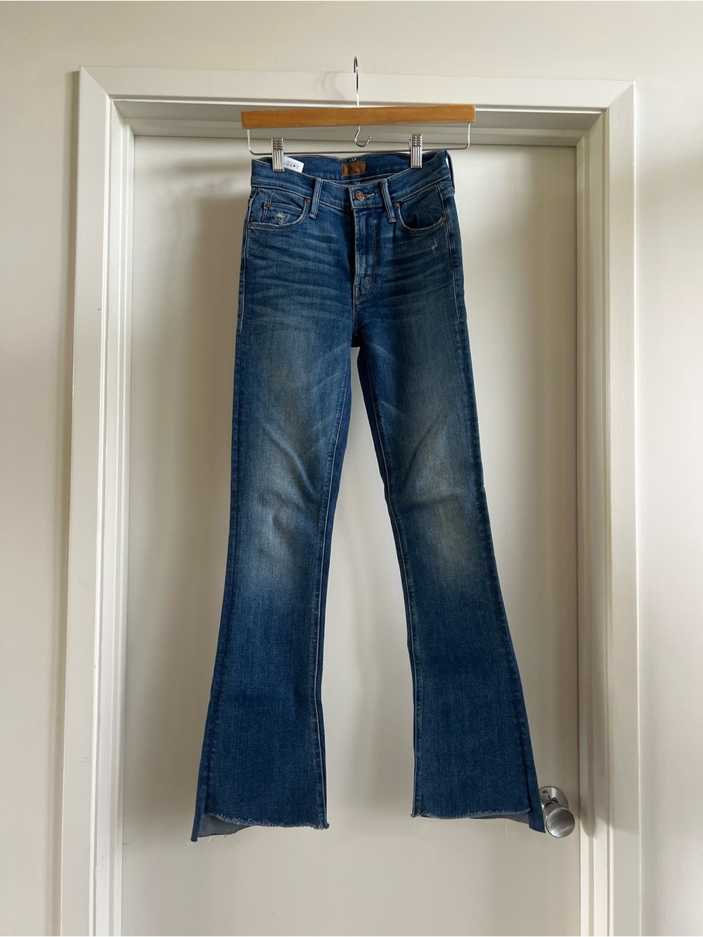 MOTHER Blue Distressed Flare Jeans - Women's